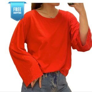 Lightweight Long Sleeve Summer Relaxed Fit Red Top Cover up -Size Small to Large